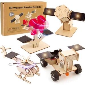 3D Wooden Puzzles for Kids - Solar-Powered Educational Toy Set